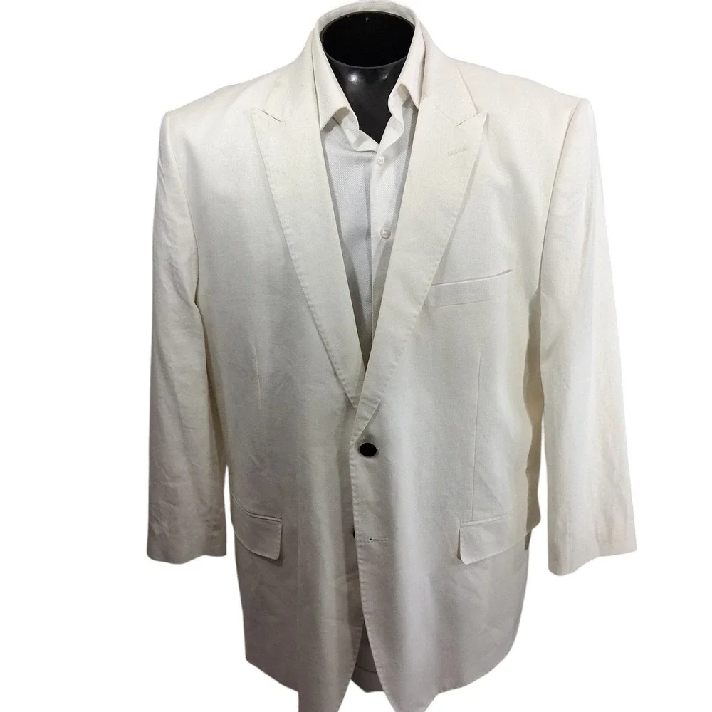Irvine Park Blazer Mens 50R White Classic Linen Two Button Peak Lapel Sport Coat